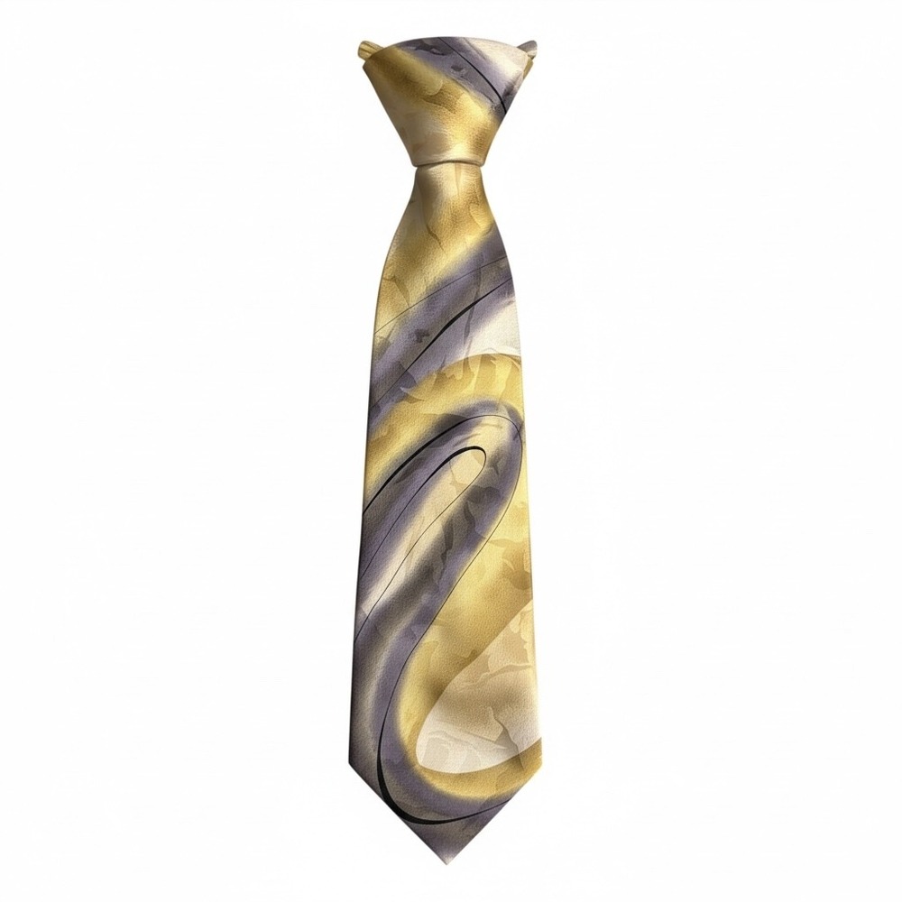 J GARCIA Silk Tie Mens‎ Wetlands Collection 1996 Abstract Swirl Yellow Purple